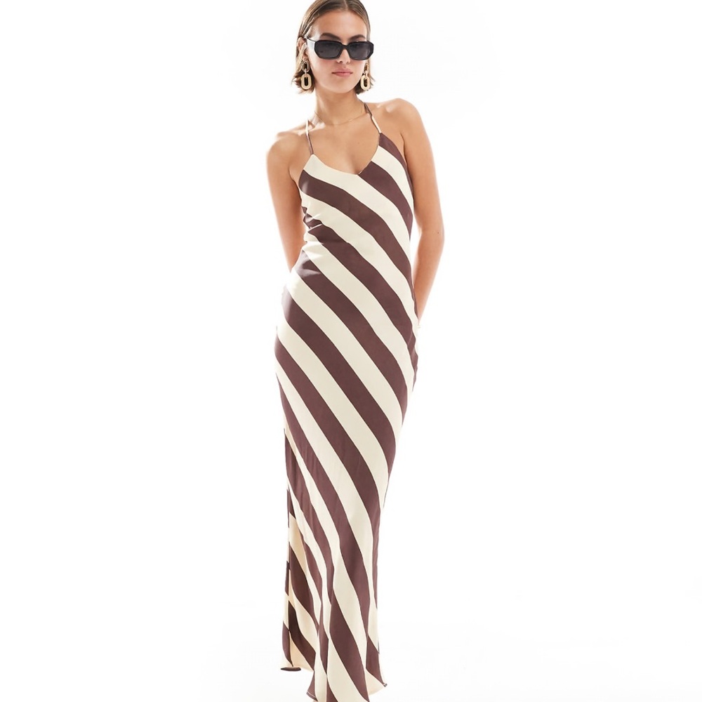 ASOS satin halter back detail maxi dress in stripe